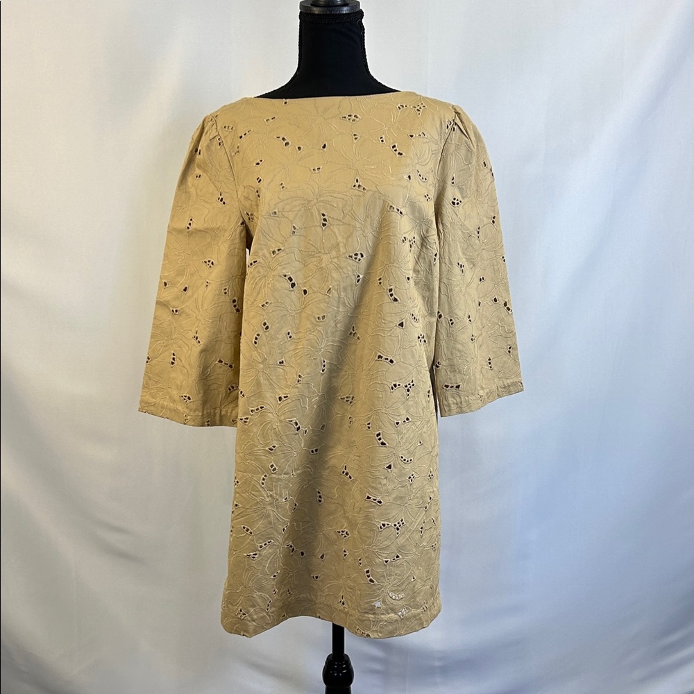 Ann Taylor Tan Embroidered Long Sleeve Dress